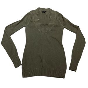 Express Olive Green Long Sleeve V-Neck Sweater, Size S